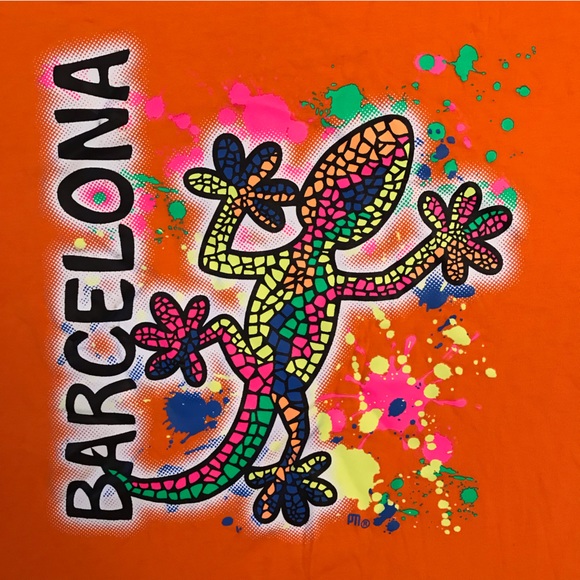 Barcelona Graphic T-Shirt Adult Size XL Orange Mosaic Gecko - Picture 2 of 9